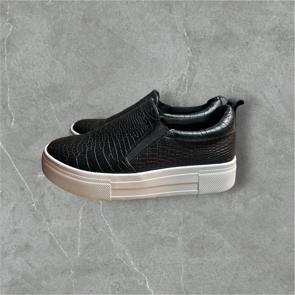 Black Croc-Embossed Slip-On Sneakers